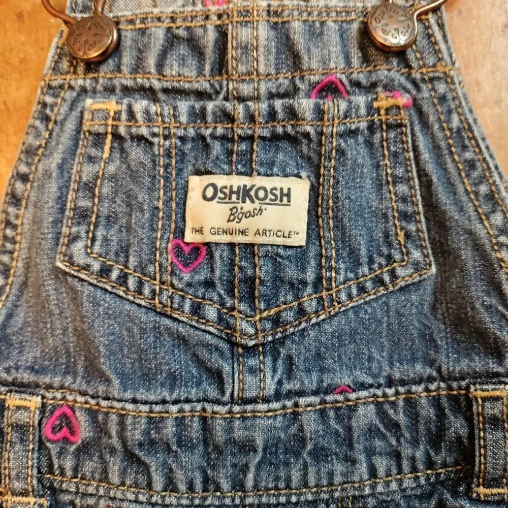 Oshkosh overalls 9 months heart embroidered cotton baby Valentines Day pink